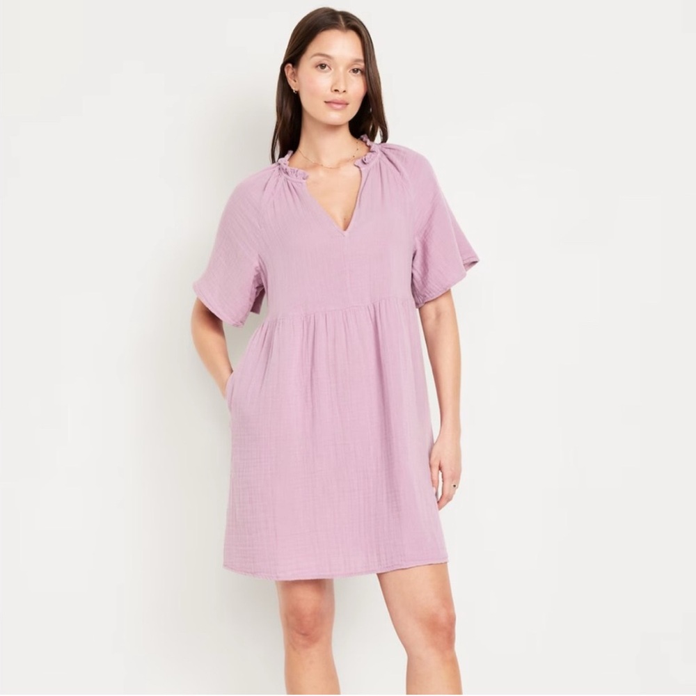 Old Navy Split-Neck Crinkle Gauze Mini Swing Dress
